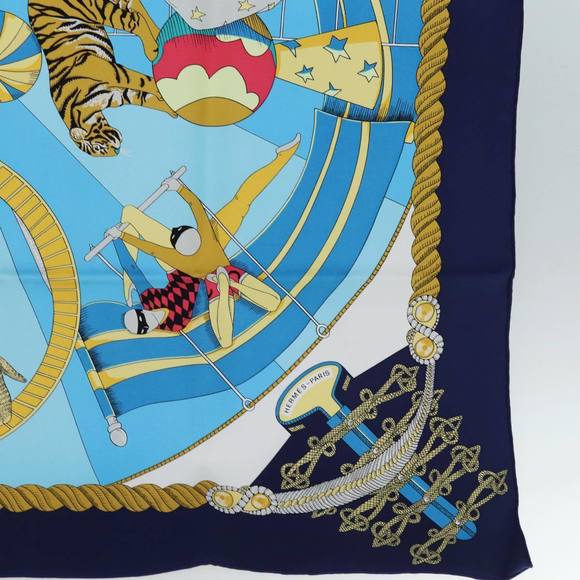 HERMES Carre 90 Scarf ""circus"" Silk Blue Auth fm3437 - Picture 10 of 16